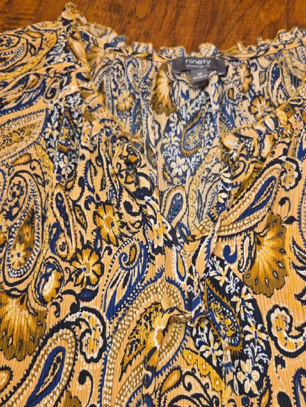 Paisley Peasant Blouse In A Mustard Yellow And Navy Blue